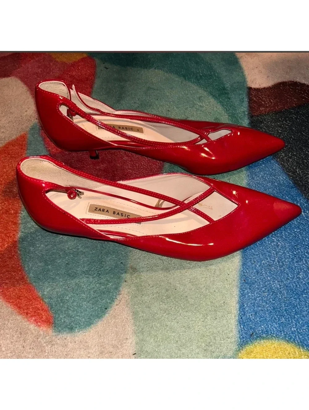 Zara Basic Red Patent Leather Kitten Heel Pumps